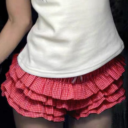 Sweet Multi-Layered Ruffle Plaid Shorts