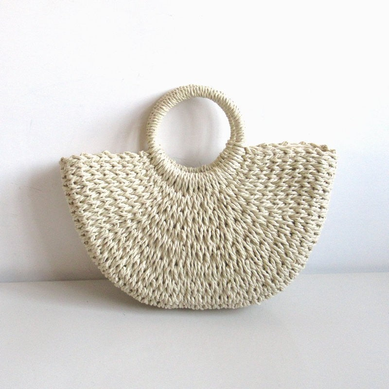 Casual Round Handle Straw Woven Handbag