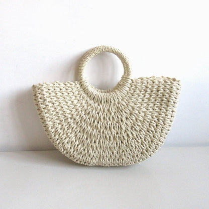 Casual Round Handle Straw Woven Handbag
