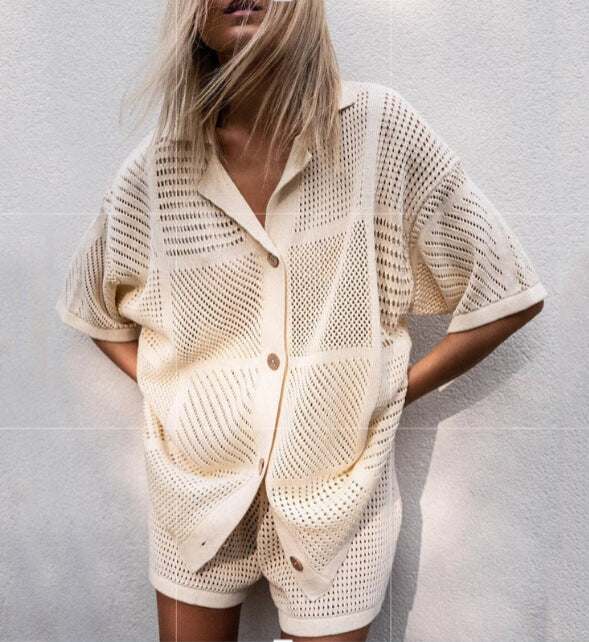 Knitted Button Top and Short Knit Set