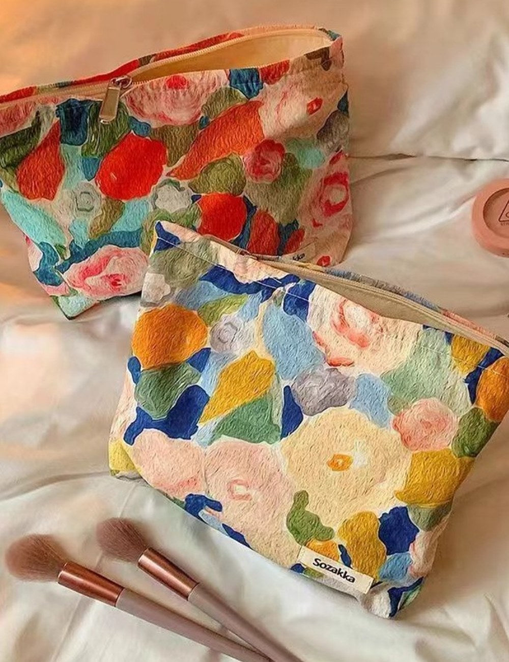 Floral Irregular Print Portable Cosmetic Bag