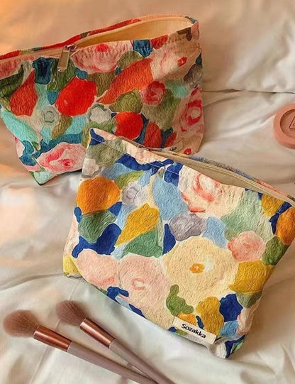 Floral Irregular Print Portable Cosmetic Bag