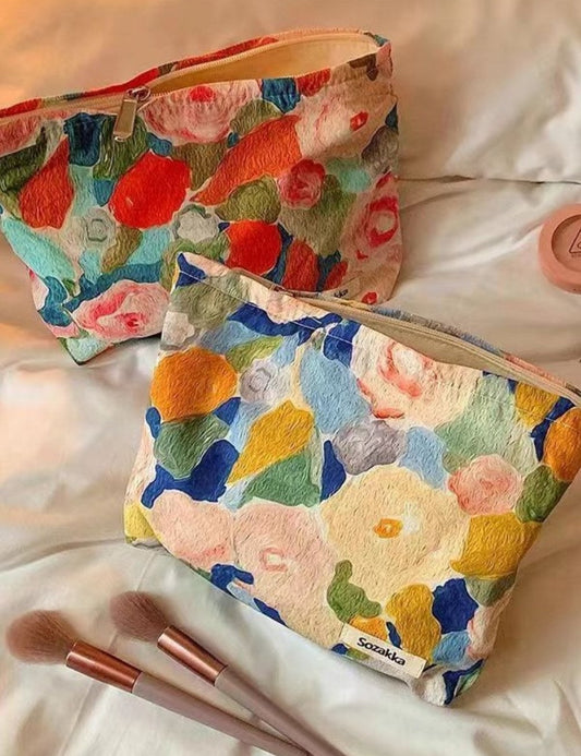 Floral Irregular Print Portable Cosmetic Bag
