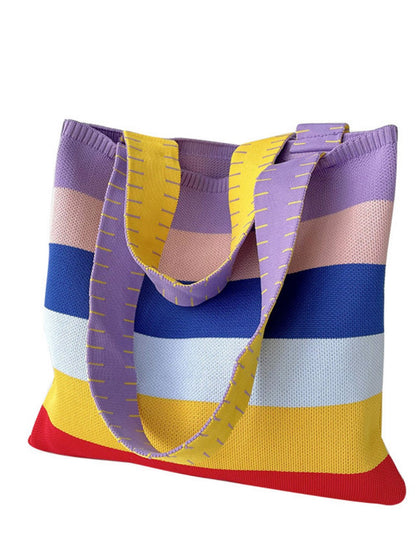 Rainbow Splice Color Block Knit Tote Bag