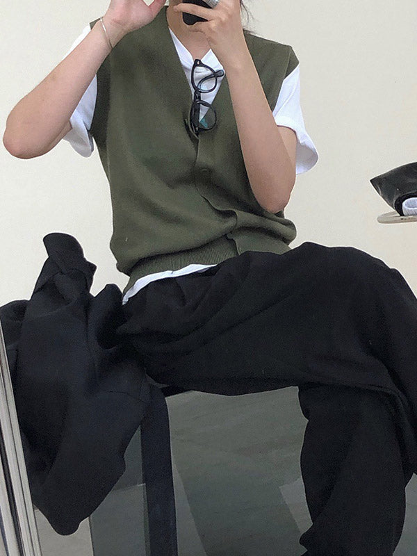 Leisure Solid Knitting Sweater Vest