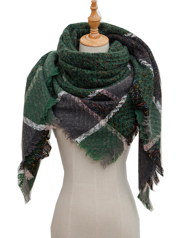 Triangle Fringed Keep Warm Plaid Shawl&Scarf