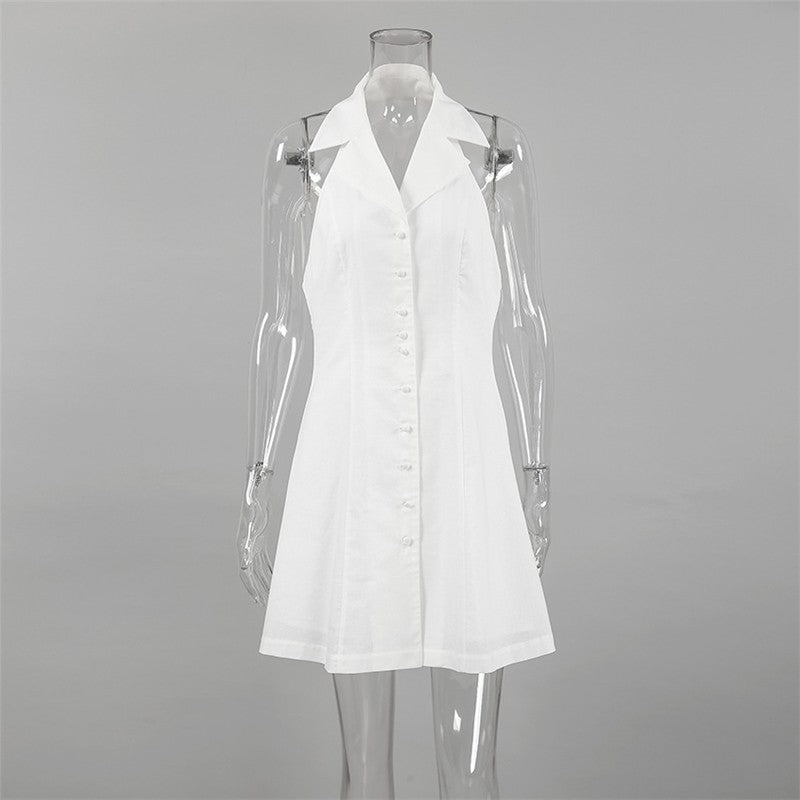 White V Neck Backless A Line Mini Dress