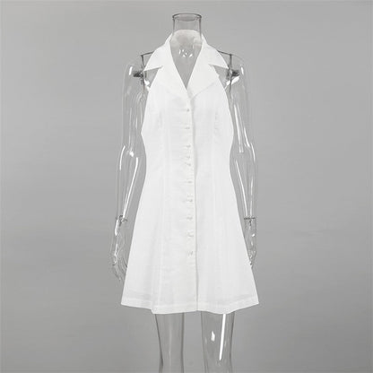 White V Neck Backless A Line Mini Dress