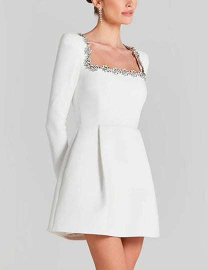 Elegant Velvet Rhinestone Trim Mini Dress