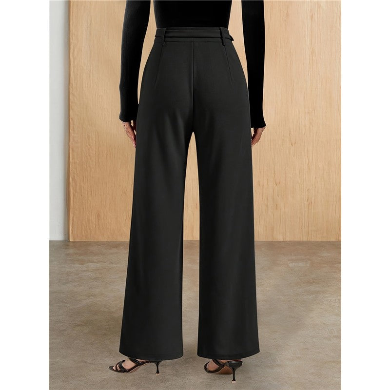 High Waist Straight Leg Black Trousers Women