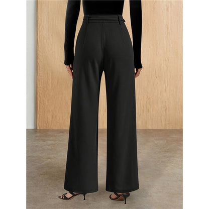 High Waist Straight Leg Black Trousers Women