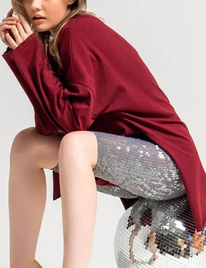 Solid Color Loose Side Split Knit Tops