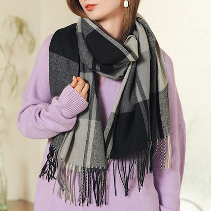 Soft Warm Fringed Plaid Scarf