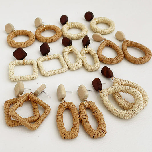 Vintage Elegant Wooden Rattan Earrings