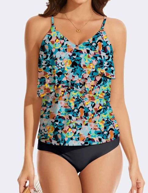 Ruffle Spaghetti Top Buttom Swimwear Set