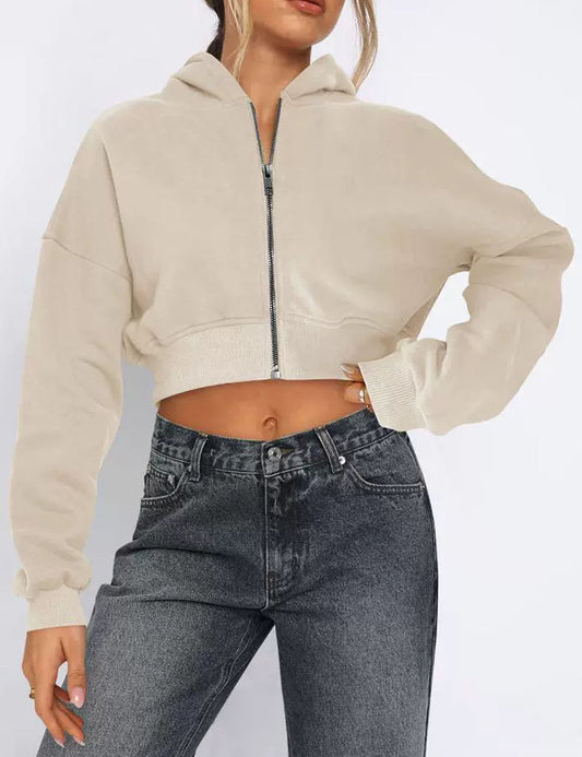 Simple Solid Color Long Sleeve Hooded Jacket