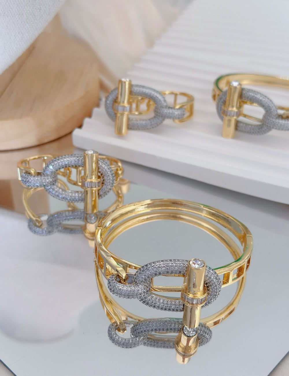 Elagant OT Buckle Zircon Studded Wrap Bracelet