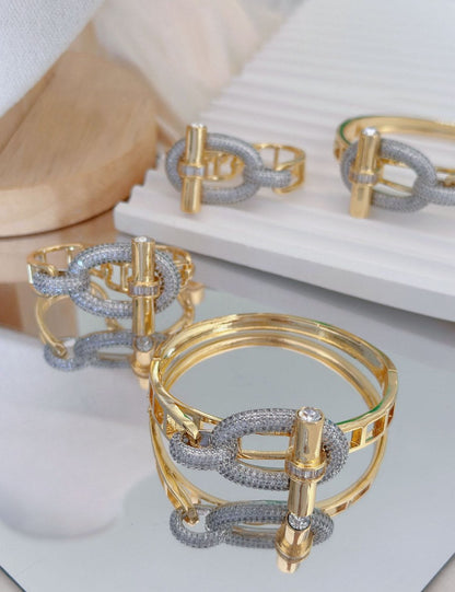 Elagant OT Buckle Zircon Studded Wrap Bracelet