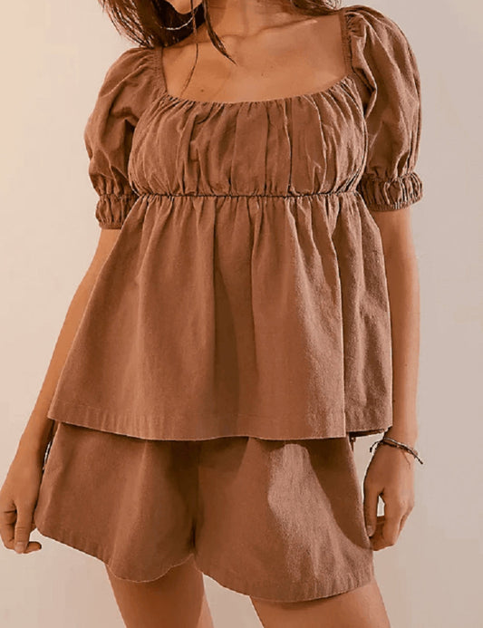 Puff Sleeves Tops and Shorts Sets