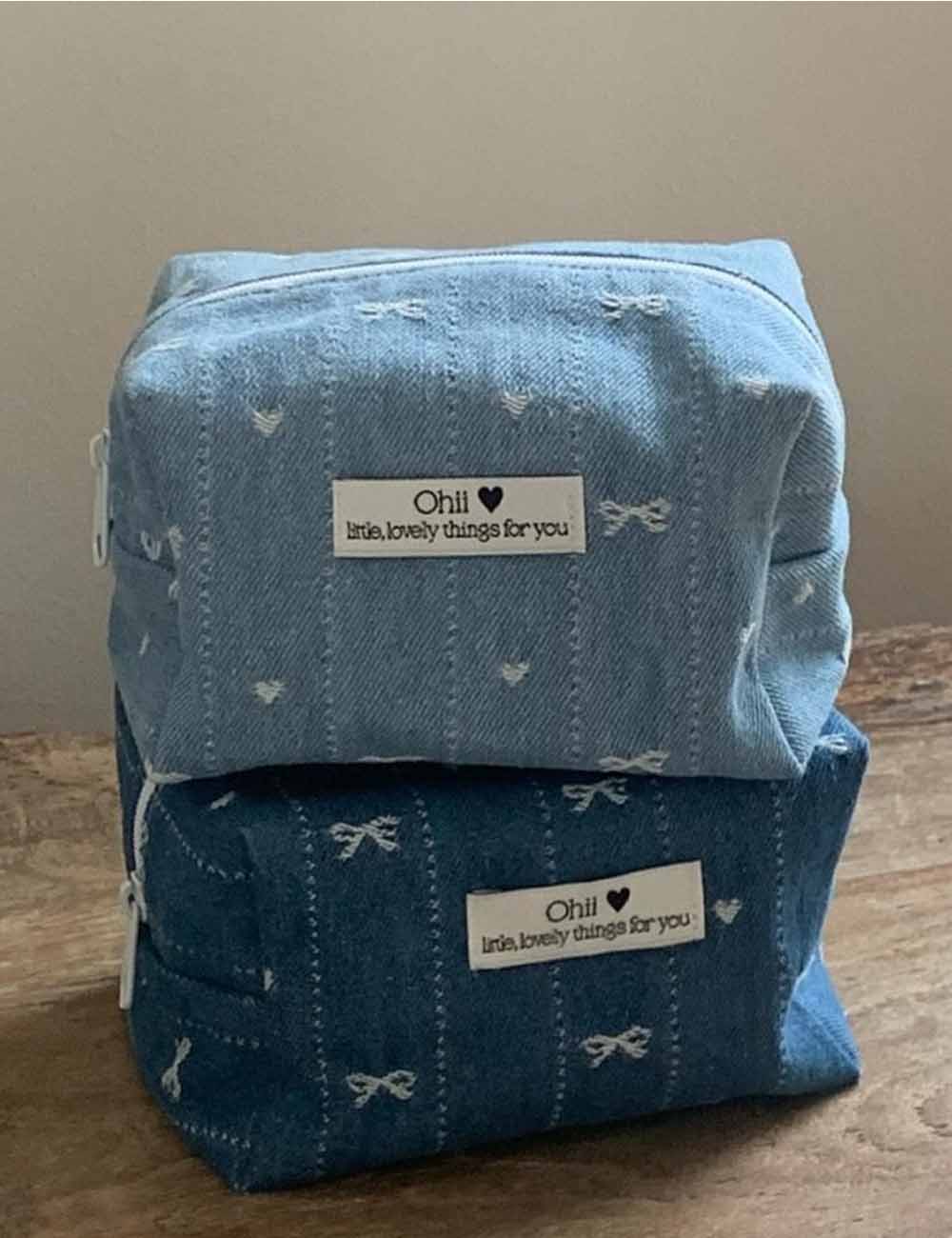 Denim Bow Print Mini Storage Bag