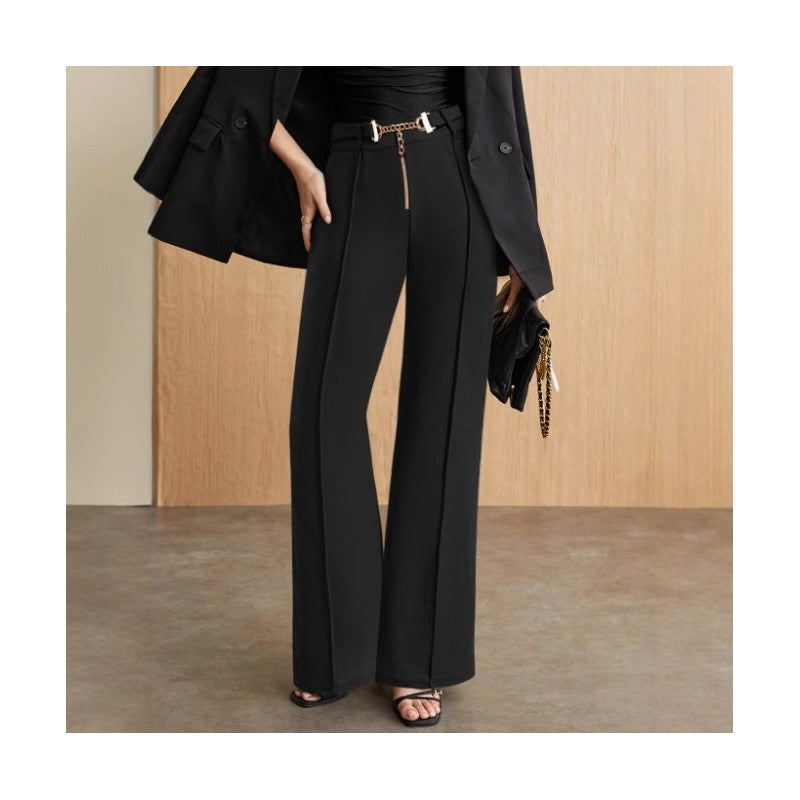 High Waist Straight Leg Black Trousers Women