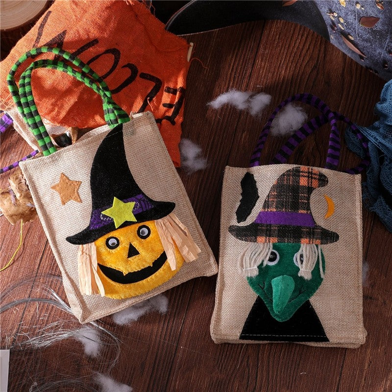 Halloween Linen Pumpkin Tote Kids Candy Bag