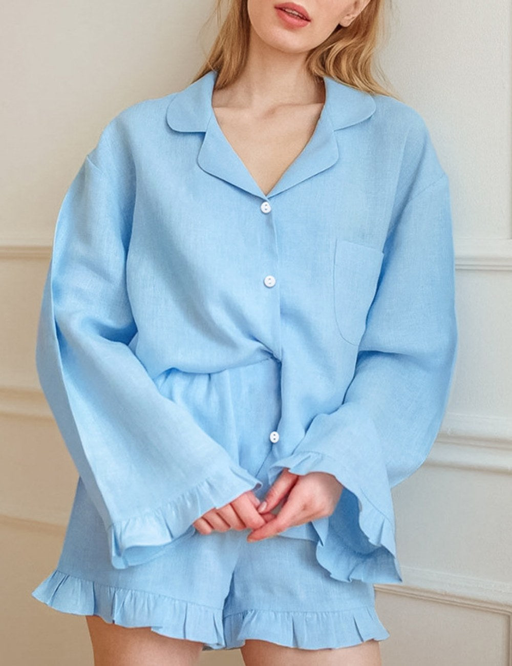 Flounce Loose Solid Color Homewear Sets