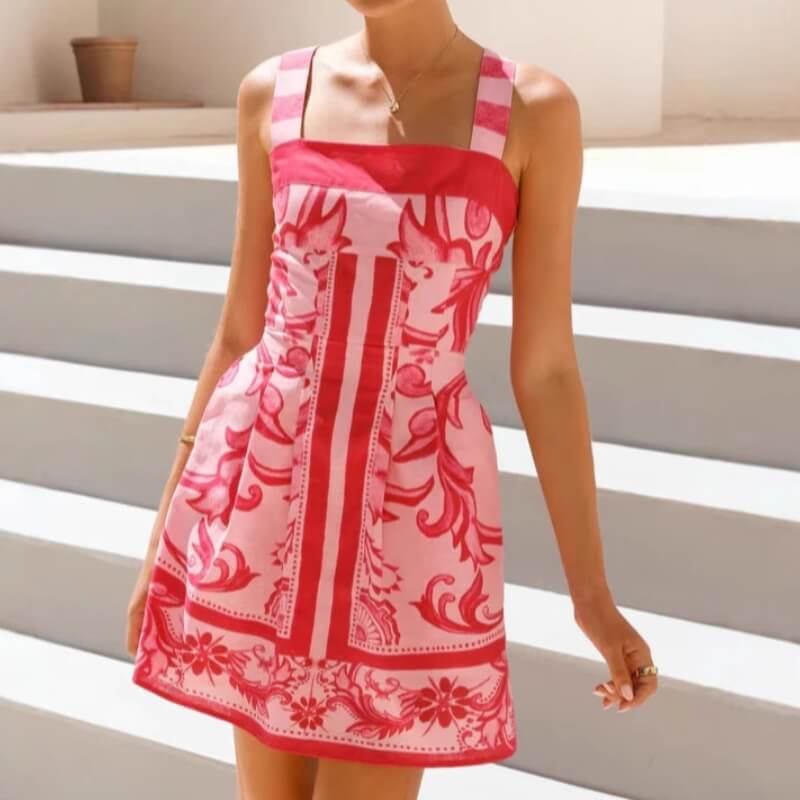 Elegant Floral Print Sleeveless Strap Dress