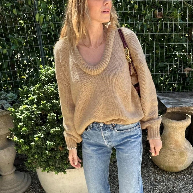 Stylish Loose Fit Solid Color Knit Sweater
