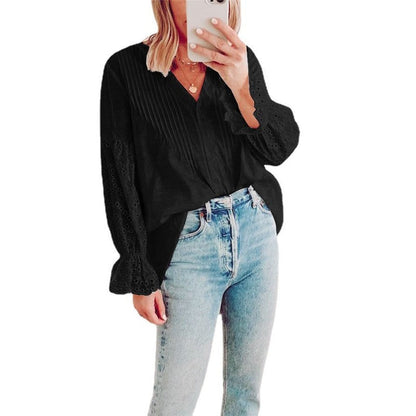 V-Neck Embroidered Hollow Shirt