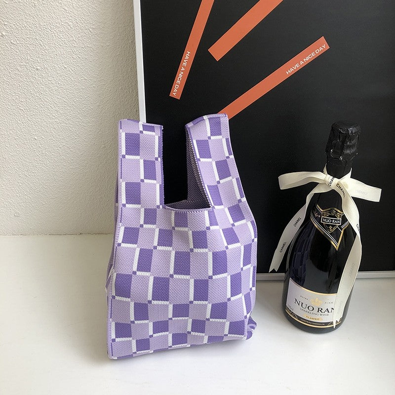 Knit Checkerboard Casual Tote Bag