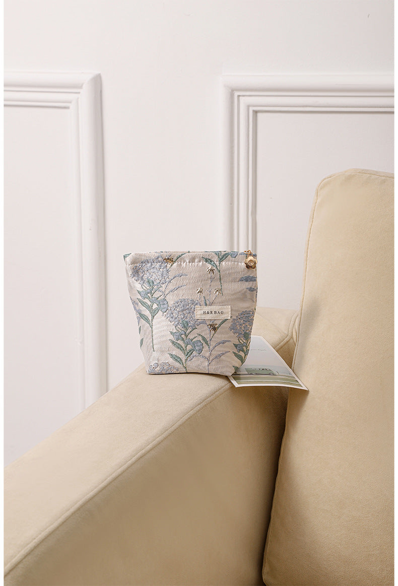 Cute Flower Textured Embroidery Makeup Bag