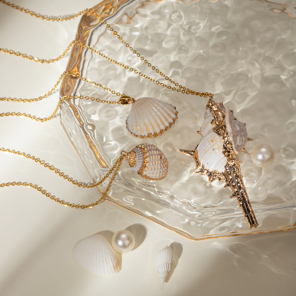 White Conch Pendant Fine Chain Necklace