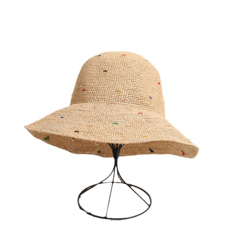 Simple Colorful Dots Raffia Straw Bucket Hat