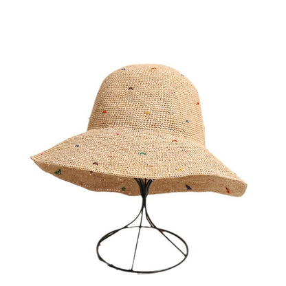 Simple Colorful Dots Raffia Straw Bucket Hat