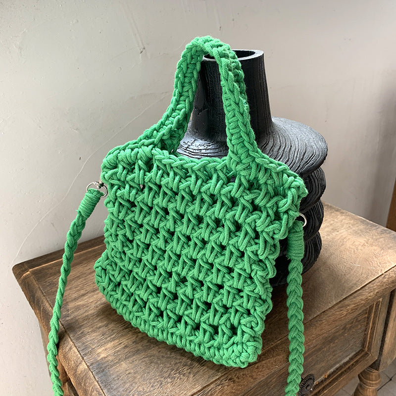 Hellow Out Solid Color Simple Woven Bag