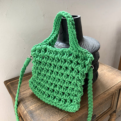 Hellow Out Solid Color Simple Woven Bag