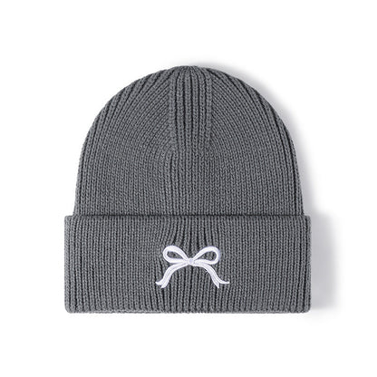 Cute Bow Embroidery Cuffed Thicken Knit Beanie