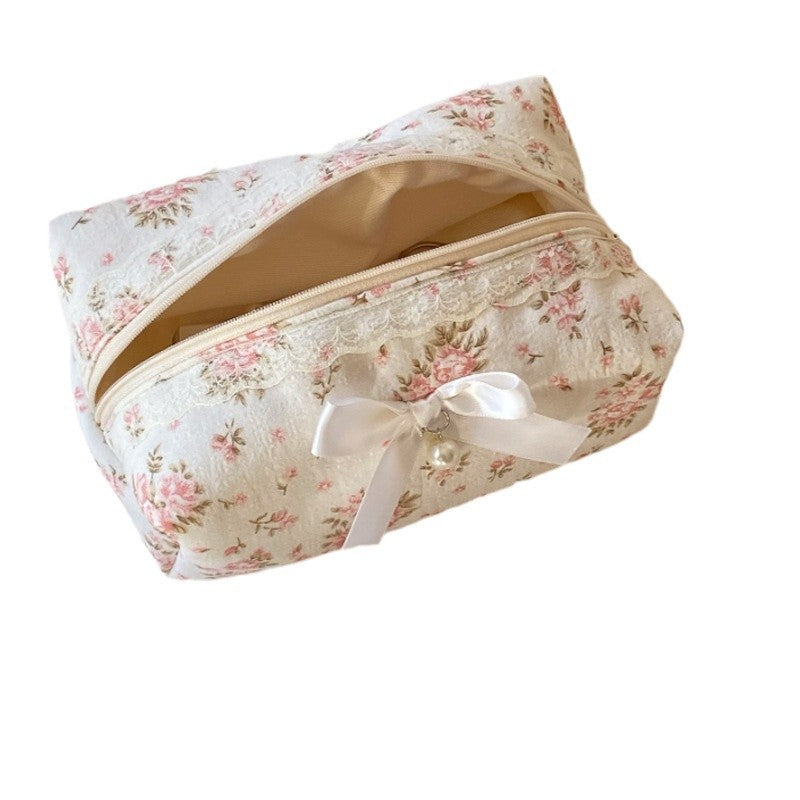 Cute Bow Flower Print Makeup Bag