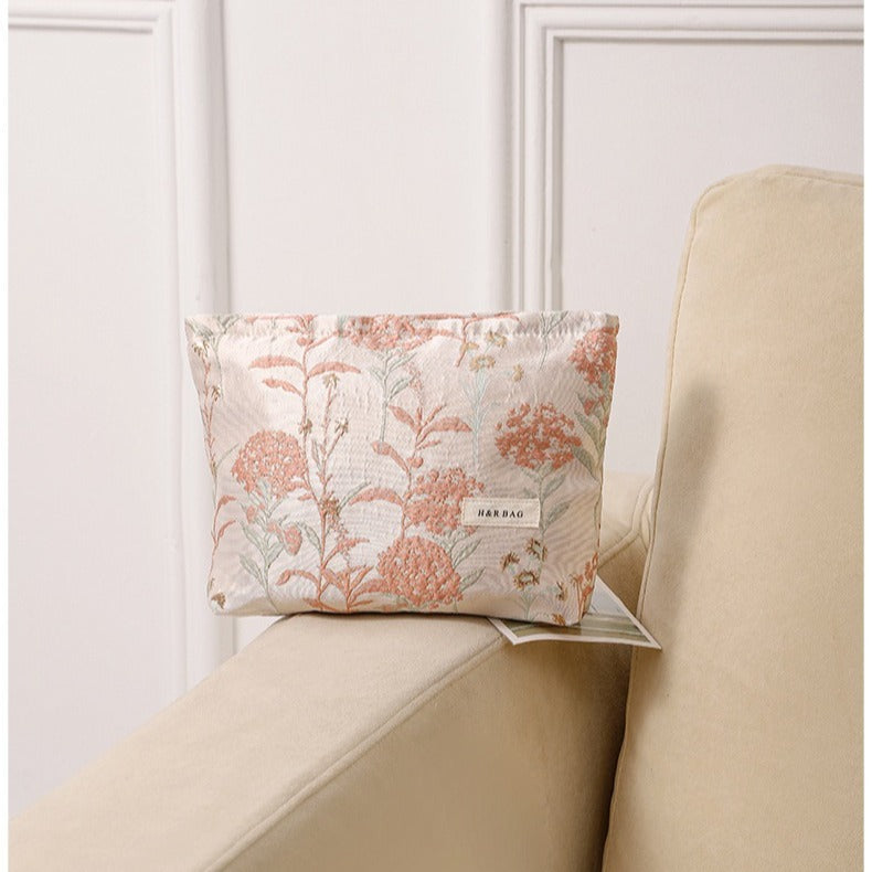 Cute Flower Textured Embroidery Makeup Bag