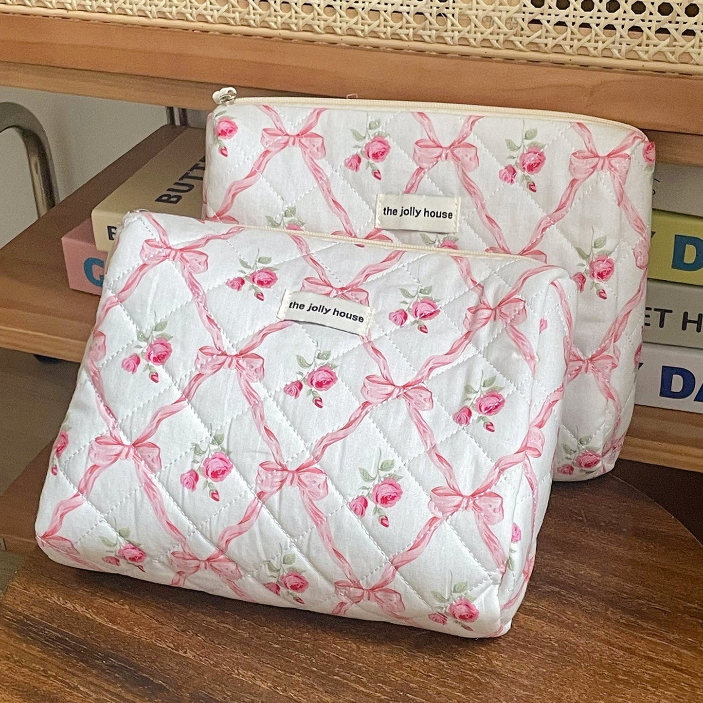 Bow Print Soft Portable Sweet Make Up Bag