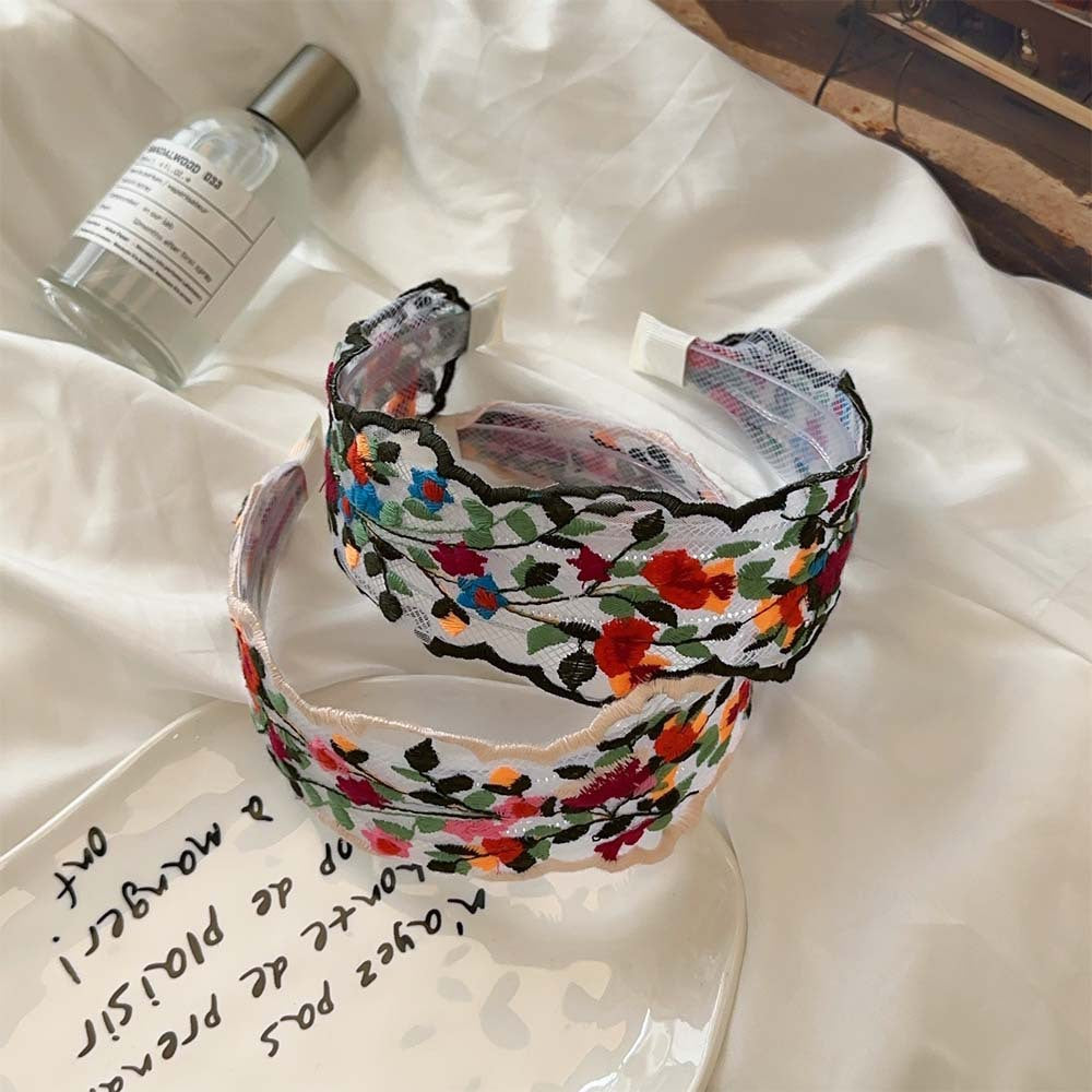 Colorful Flowers Embroidered Wide Headbands