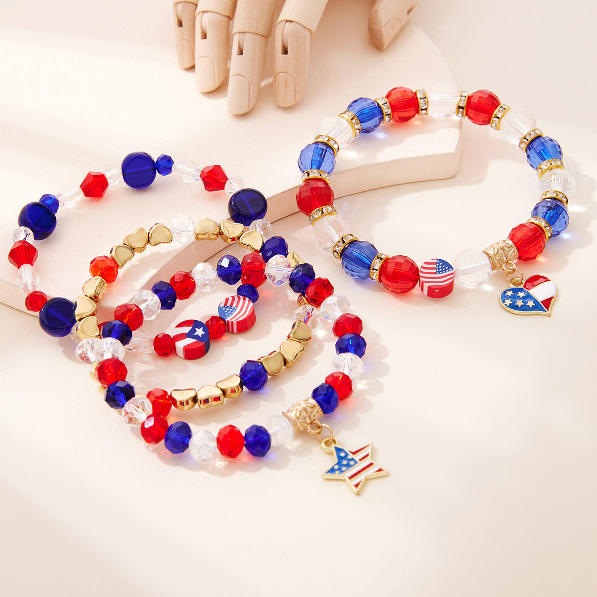 Multi-Layer Heart Pendant Crystal Beaded Bracelet