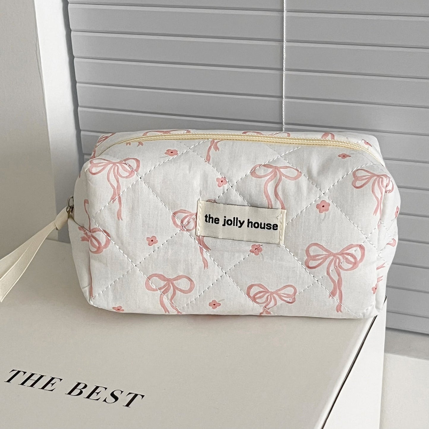 Pink Bow Print Sweet Portable Make Up Bag