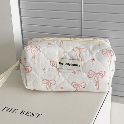 Pink Bow Print Sweet Portable Make Up Bag