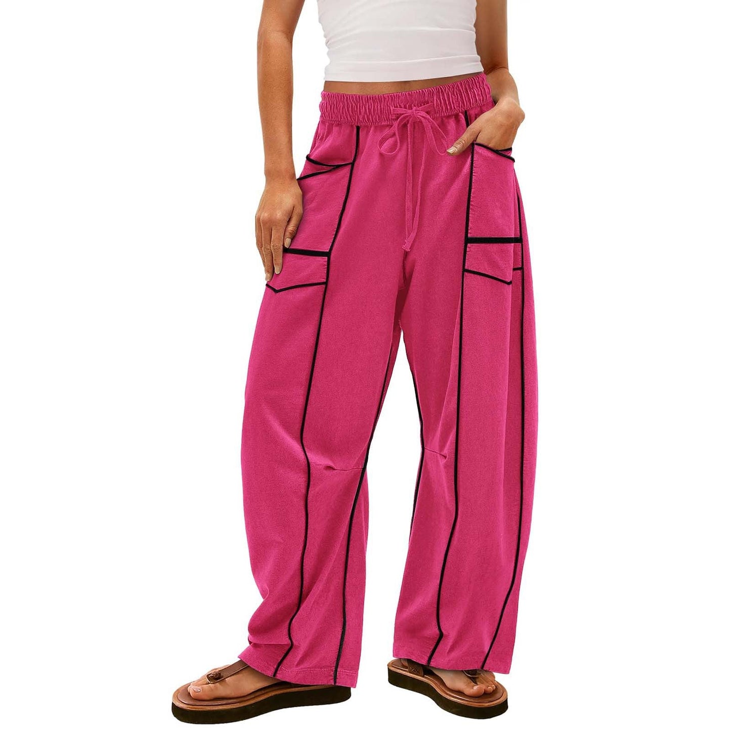 Simple Drawstring Mid-Waist Causal Pants