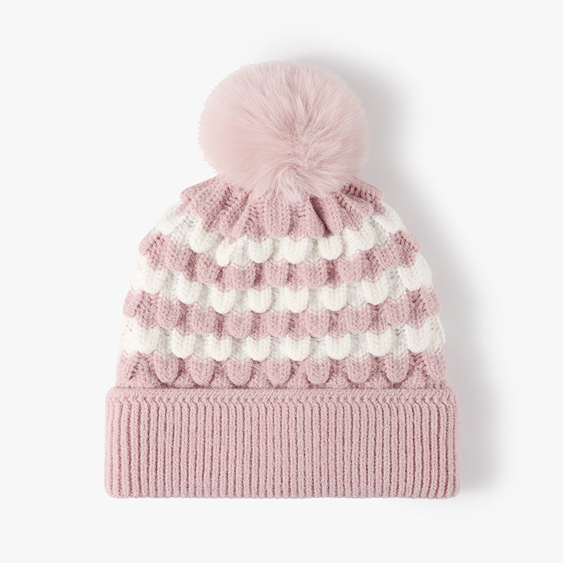 Stripe Contrast Color Simple Knit Pom Beanie