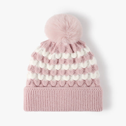 Stripe Contrast Color Simple Knit Pom Beanie