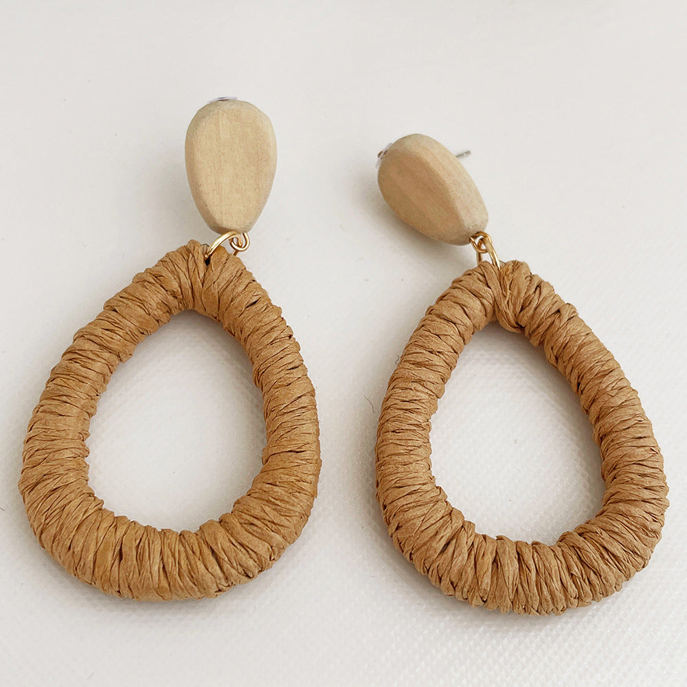 Vintage Elegant Wooden Rattan Earrings