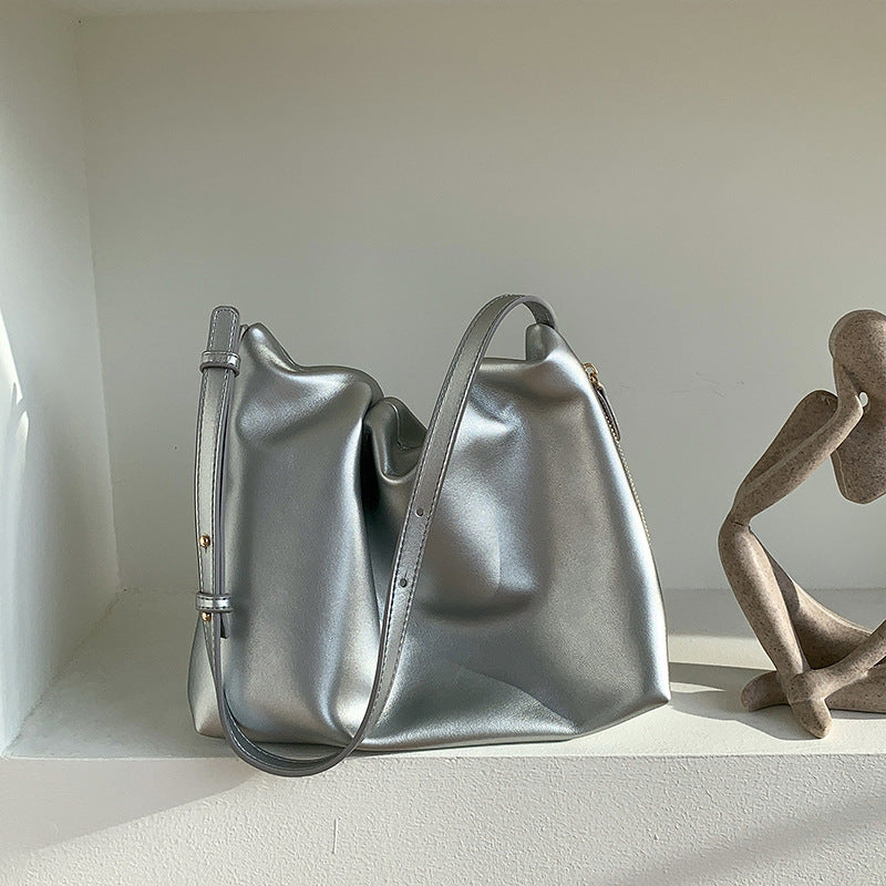 Trendy Solid Color Ruched Tote Shoulder Bag